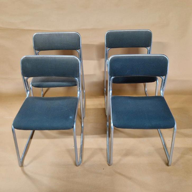 t Spectrum se09 Walter Antonis dutch design vintage, Huis en Inrichting, Stoelen, Gebruikt, Vier, Metaal, Stof, Grijs, Ophalen