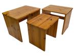 Vintage pine wood grenen mimiset bijzettafels set van 3, Ophalen of Verzenden