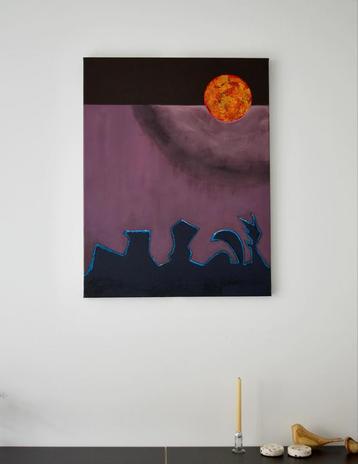 Abstract Schilderij - City under the Red Moon beschikbaar voor biedingen