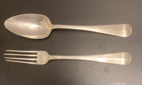 Zilveren lepel en vork 2e gehalte., Antiek en Kunst, Antiek | Goud en Zilver, Zilver, Ophalen of Verzenden