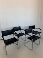 Vintage Bauhaus eetkamerstoelen - set van 4, Ophalen, Gebruikt, Zwart, Leer