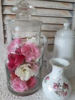 Grote oude glazen pot snoeppot met rozen, Antiek en Kunst, Ophalen of Verzenden