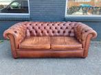Stoere vintage Chesterfield bank cognac GRATIS BEZORGD, Gebruikt, 125 cm of meer, Leer, Ophalen of Verzenden