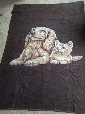 Vintage deken met hond en kat 150x200 cm beschikbaar voor biedingen