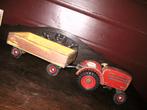 rode Porsche tractor hout met gele aanhanger rubber banden, Verzenden