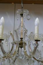 Acht- armige kroonluchter met mooie glaselementen, Ophalen, Gebruikt, Romantisch, Glas