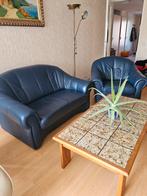 Leren bankstel met bijpassende fauteuil, Huis en Inrichting, Banken | Bankstellen, Ophalen, Gebruikt, Minder dan 150 cm