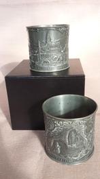 Oud LOURDES Aandenken <> 2 Grote SERVETRINGEN van TIN, Antiek en Kunst, Antiek | Tin, Ophalen of Verzenden