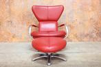 ZGANieuw rode leren Leolux Formi design draaifauteuil + poef, Leolux, Leolux, Design, 75 tot 100 cm