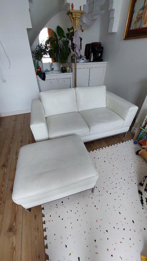 Bank met Hocker, Huis en Inrichting, Banken | Bankstellen, Zo goed als nieuw, Rechte bank, Tweepersoons, Minder dan 150 cm, 75 tot 100 cm