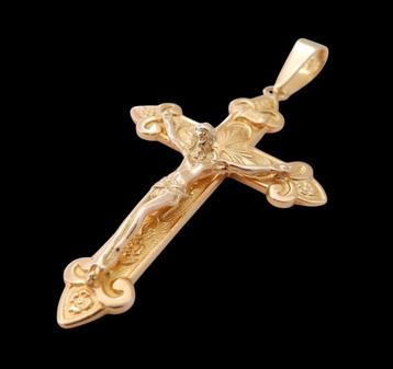 Groot zwaar 14 karaat Gouden Kruis Christus ketting - hanger beschikbaar voor biedingen