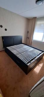Zwart IKEA Brimnes bed 160cm + lattenbodems, Ophalen, Gebruikt, Zwart, Tweepersoons