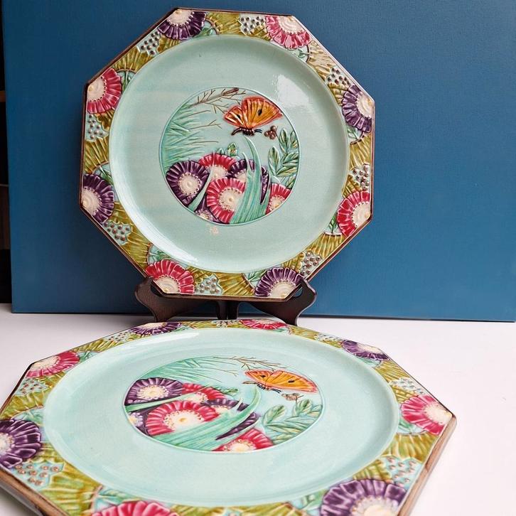 FFAS art nouveau majolica aardewerk borden, Antiek en Kunst, Antiek | Keramiek en Aardewerk, Ophalen of Verzenden