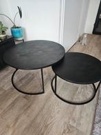 Zwarte ronde metalen salon tafels set van 2, Ophalen, 50 tot 100 cm, Industrieel, modern, Rond