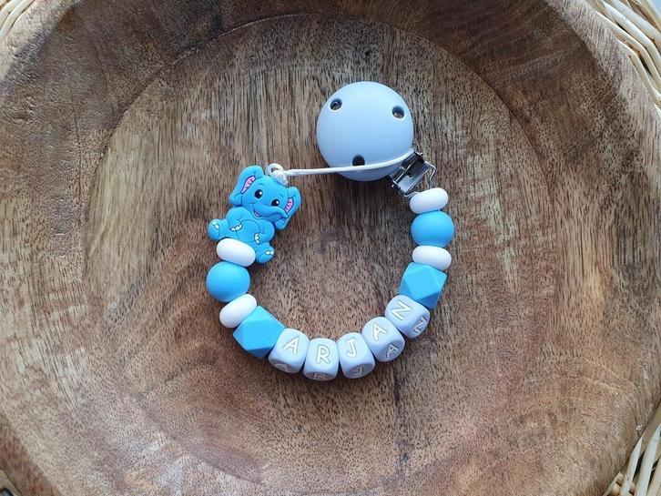 speenkoord olifant blauw met of zonder naam €10,95, Kinderen en Baby's, Kraamcadeaus en Geboorteborden, Nieuw, Kraamcadeau, Ophalen of Verzenden