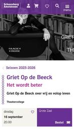 2x voorstelling Griet op de Beeck 16 september Amstelveen, Twee personen, September
