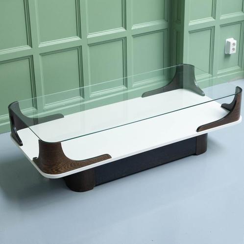 Vintage Space Age rookglas salontafel, Huis en Inrichting, Tafels | Salontafels, Zo goed als nieuw, Minder dan 50 cm, 50 tot 100 cm