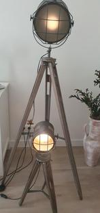 Industrieel/robuuste tripod vloerlamp studiospot set, Huis en Inrichting, Lampen | Vloerlampen, Ophalen, Zo goed als nieuw, Hout