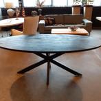 Ovale mango eettafel 200x100 mat zwart, SHOWROOM MODEL, 100 tot 150 cm, Ophalen of Verzenden, Metaal, Ovaal