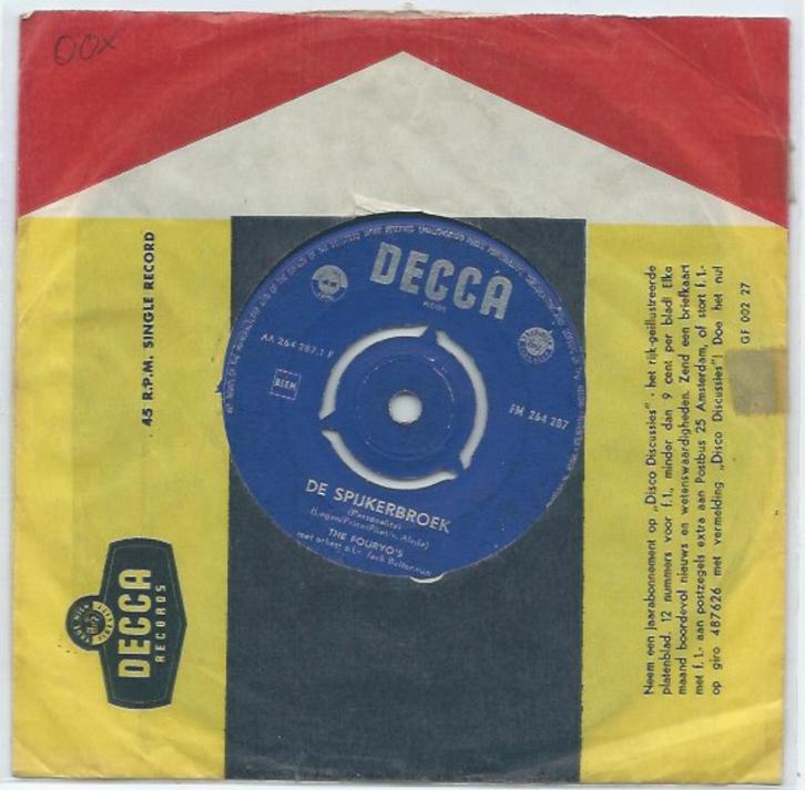 De Fouryo's-  De Spijkerbroek/ Choo choo boogie, Cd's en Dvd's, Vinyl | Nederlandstalig, Zo goed als nieuw, Levenslied of Smartlap