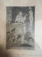 Oude ets met teks aan voor- en achterzijde, Ophalen of Verzenden