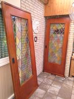 Mooie antieke schuifdeuren glas in lood met wafelpatroon, Doe-het-zelf en Verbouw, Deuren en Horren, Gebruikt, 80 tot 100 cm, Binnendeur