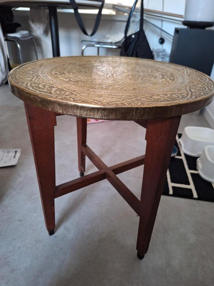 Oosters rooktafeltje jaren 20/30 met messing blad, Antiek en Kunst, Antiek | Meubels | Tafels, Ophalen of Verzenden