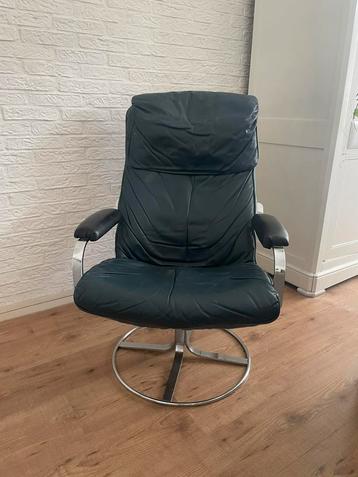 Donker groen leren loungestoel draaistoel vintage beschikbaar voor biedingen
