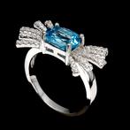 zilveren ring met blauwe topaas, 18 tot 19, Nieuw, Dame of Heer, Met edelsteen