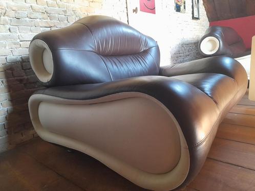 Italiaans design 3 zitsbank en fauteuil anderhalf zits, Huis en Inrichting, Banken | Bankstellen, Gebruikt, 200 tot 250 cm, 75 tot 100 cm