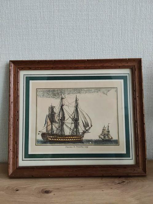 Scheepsprint in houten lijst, Antiek en Kunst, Kunst | Etsen en Gravures, Ophalen of Verzenden