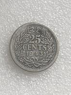 25 cent 1943 P, Postzegels en Munten, Munten | Nederland, Verzenden, Zilver, 25 cent, Koningin Wilhelmina