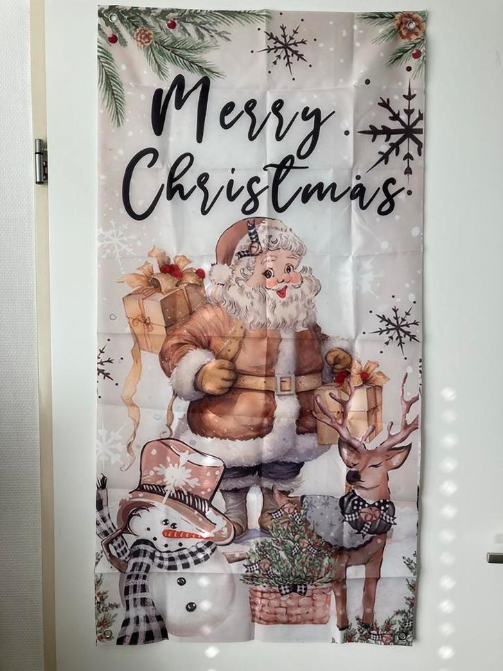 Retro print kerst wanddoek deurhanger kerstman rendier Nieuw, Diversen, Kerst, Nieuw, Ophalen of Verzenden