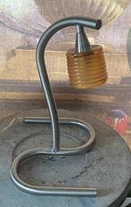 Tafellamp NEWTRA Nikkel met Ribbelglas Amber kapje, Ophalen of Verzenden, Zo goed als nieuw, Glas, Modern