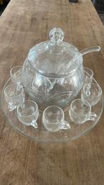Antieke kristallen bowl met lepel van kristal en 10 glazen, Ophalen
