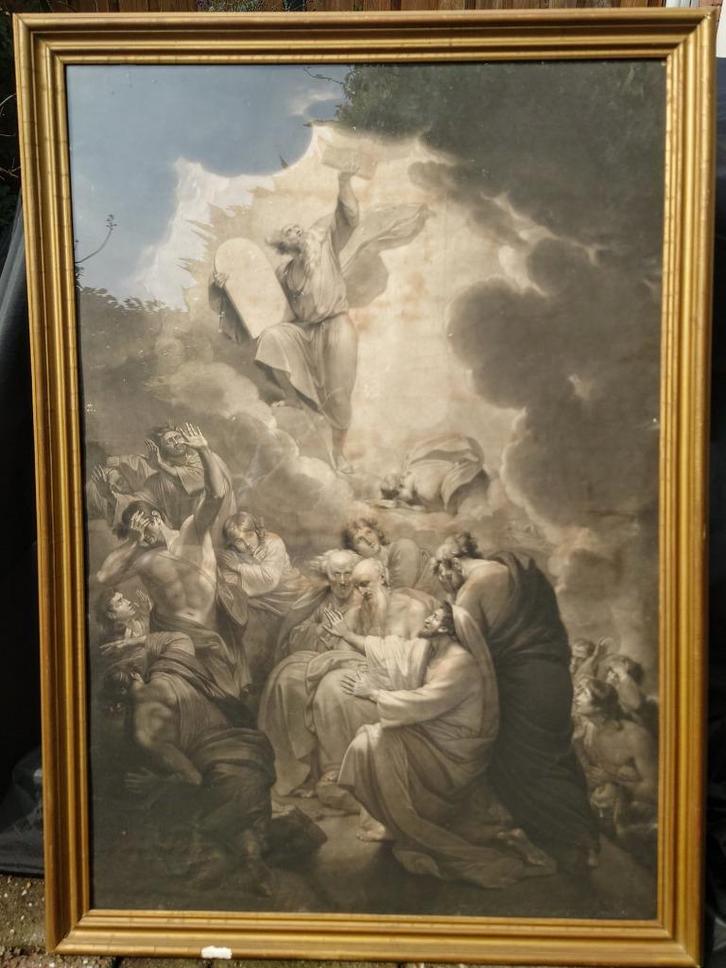 Benjamin West (1738-1820) Mozes ontvangt de geboden 1800 ets, Antiek en Kunst, Kunst | Etsen en Gravures, Ophalen of Verzenden