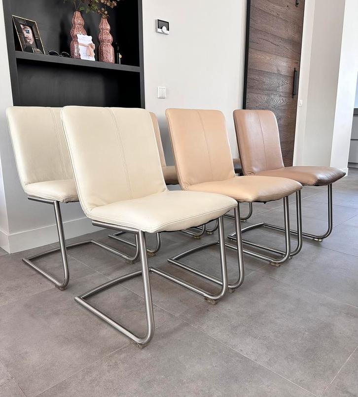 Zes leder Henders & Hazel design stoel aardetinten, Huis en Inrichting, Stoelen, Zo goed als nieuw, Vijf, Zes of meer stoelen