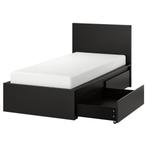 Eenpersoonsbed MALM zwart met lades, Ophalen, 90 cm, Eenpersoons, Zwart