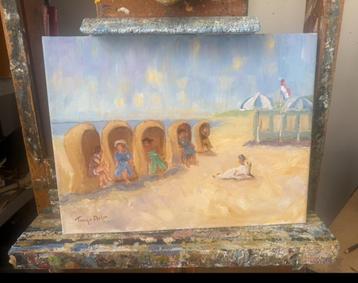 Origineel schilderij strandtafereel Toon van Asten beschikbaar voor biedingen