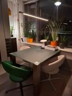 Glazen Eettafel met Metalen Onderstel, Huis en Inrichting, Ophalen, 100 tot 150 cm, 50 tot 100 cm, Zo goed als nieuw