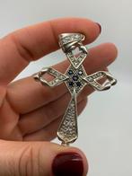J69 Prachtig royaal zilveren kruis met stenen, Met strass, Ophalen of Verzenden, Zilver, Kruis of Symbool