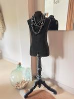 Grote vintage paspop buste mannequin zwart houten poot suede, Ophalen