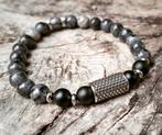 Nieuwe 8mm herenarmband van Noorse Labradoriet en Onyx., Ophalen of Verzenden, Nieuw, Zwart, Elastiek