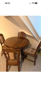 Eiken ronde tafel met 4 stoelen zgan, Ophalen, Zo goed als nieuw, Rond, 100 tot 150 cm