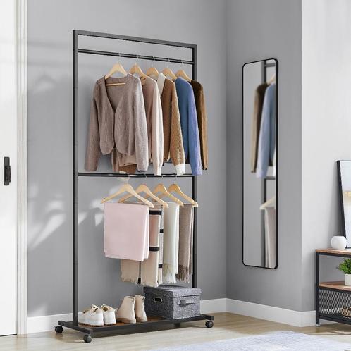 Kledingrek met wieltjes - - Bruin / Zwart - 45x95x191.7, Kleding | Dames, Kledingrekken, Nieuw, Ophalen