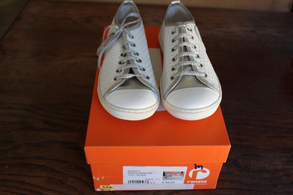 Renata vlot zilver/wit leren schoenen mt 37 SUPERKOOPJE, Meisje, ., Schoenen, Nieuw