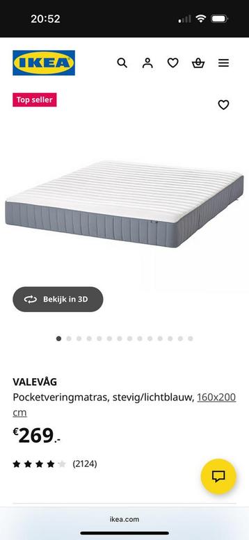 Ikea Valevag Pocketvering Matras 160x200 beschikbaar voor biedingen