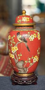 Antieke Cloisonné Vaas met Vogel, Antiek en Kunst, Ophalen of Verzenden