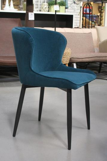 2 mooie eetkamerstoelen metaal velvet Petrol blauw fluweel beschikbaar voor biedingen