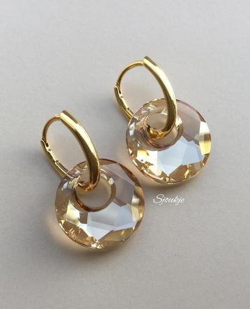 Oorbellen creolen NIEUW Swarovski kristal ketting goud parel beschikbaar voor biedingen